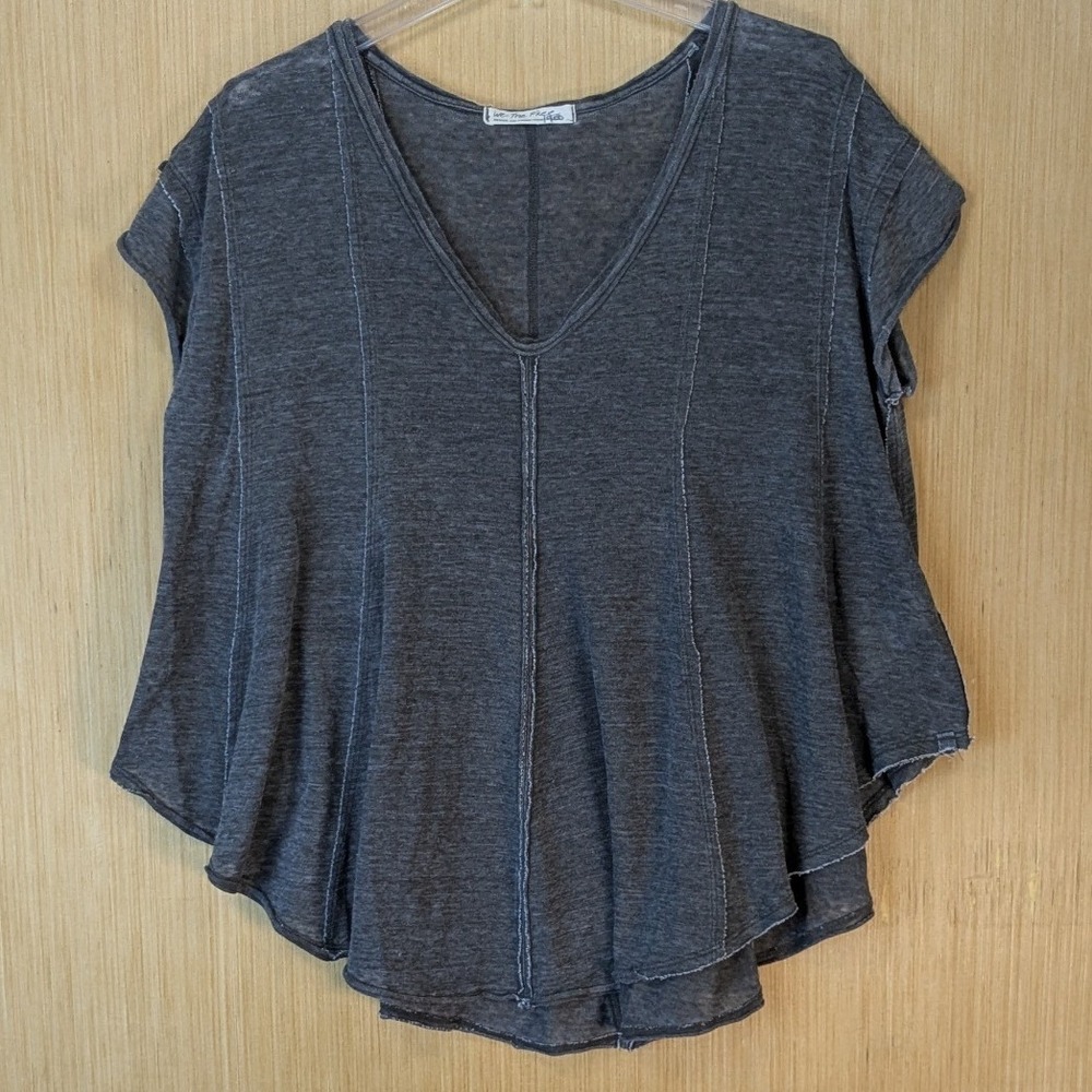 We The Free People Boho Indie Grunge Oversized Flowy Shirt Size M Gray Burnout